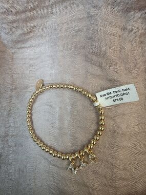 Gold Beaded Stretch Bracelet with NY Charms